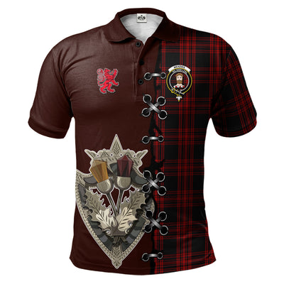 Clan Menzies Hunting Tartan Polo Shirt - Lion Rampant And Celtic Thistle Style