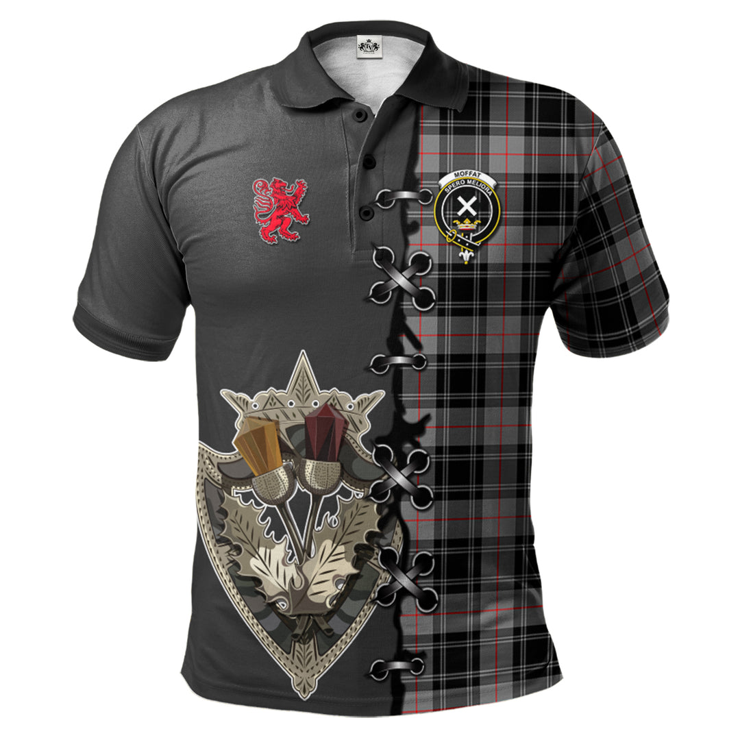 Clan Moffat Modern Tartan Polo Shirt - Lion Rampant And Celtic Thistle Style IQ14 Moffat Modern Tartan Tartan Polo   