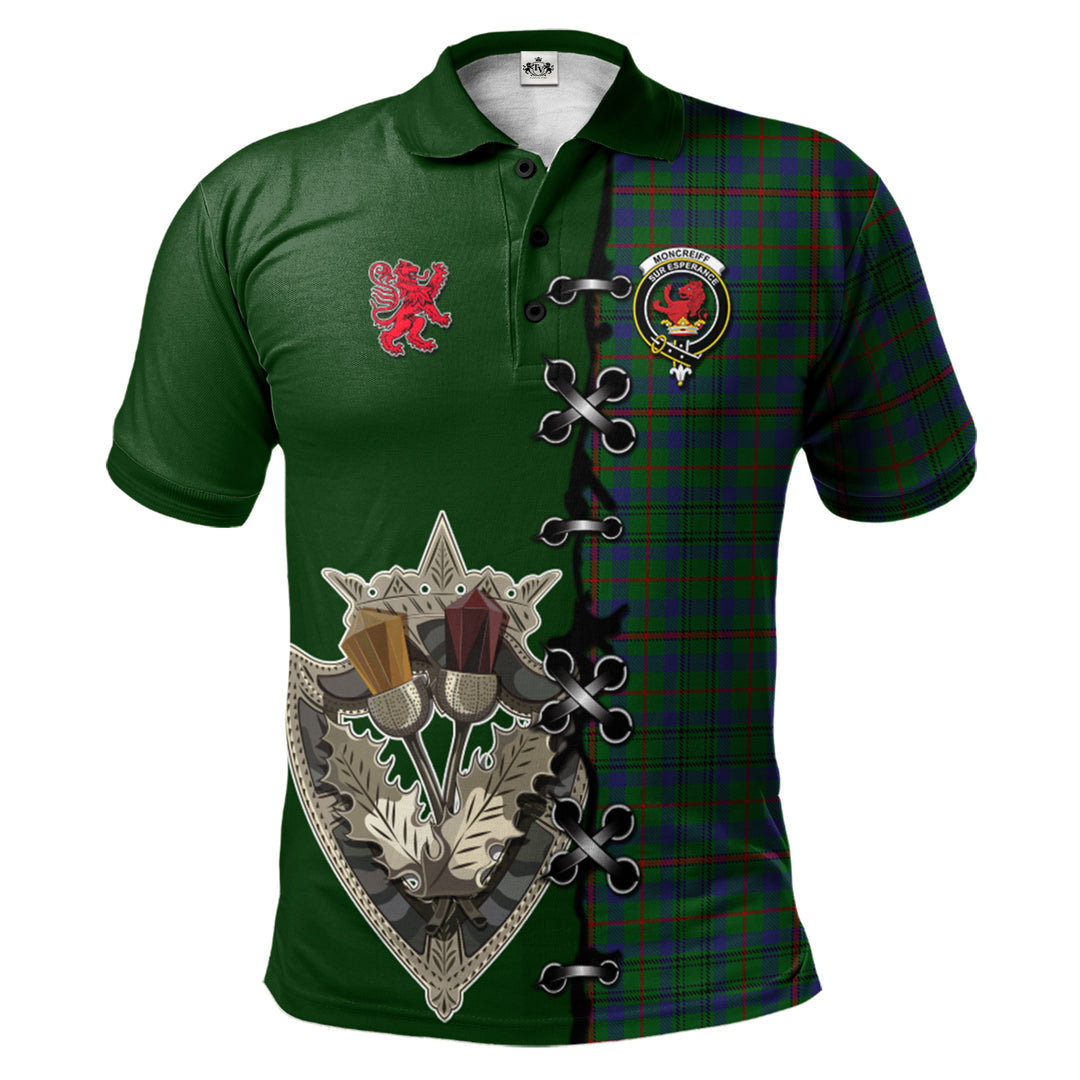 Clan Moncrieff of Atholl Tartan Polo Shirt - Lion Rampant And Celtic Thistle Style WK79 Moncrieff of Atholl Tartan Tartan Polo   