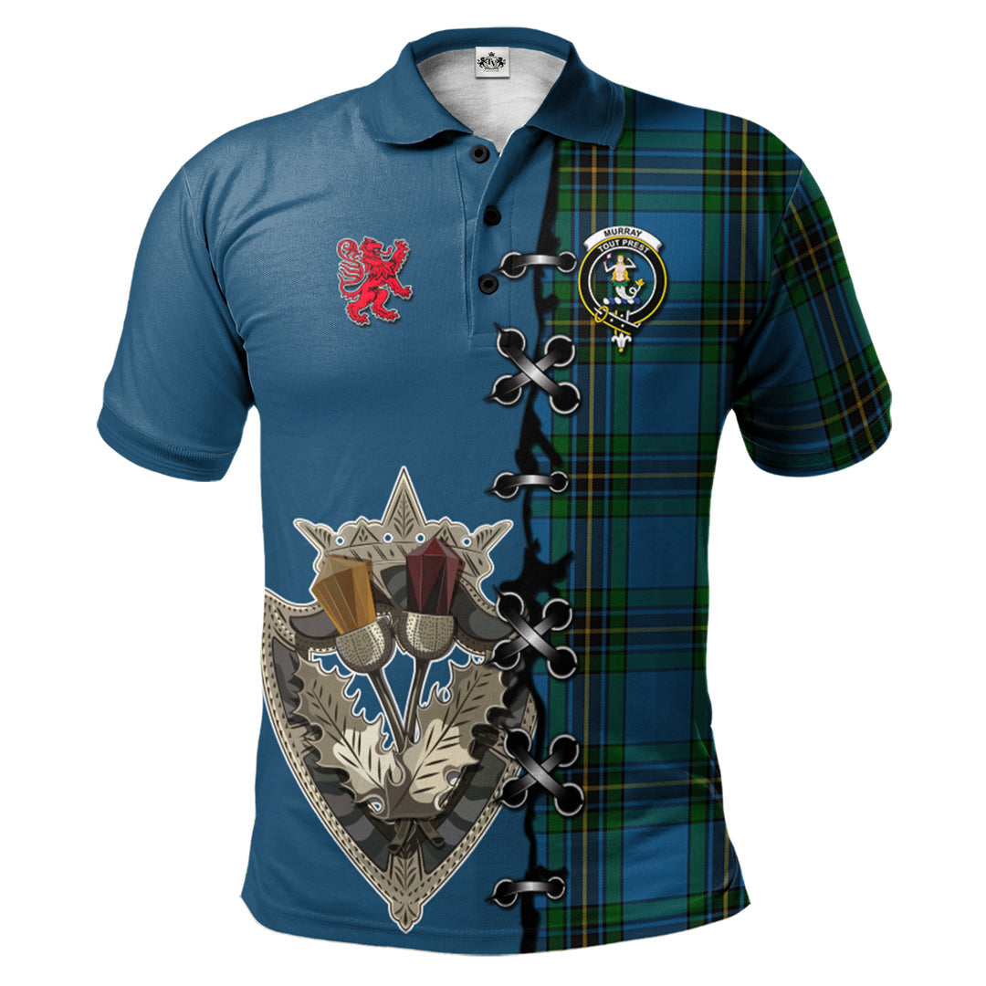 Clan Murray of Elibank Tartan Polo Shirt - Lion Rampant And Celtic Thistle Style AZ69 Murray of Elibank Tartan Tartan Polo   
