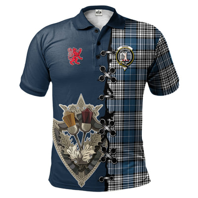 Clan Napier Modern Tartan Polo Shirt - Lion Rampant And Celtic Thistle Style