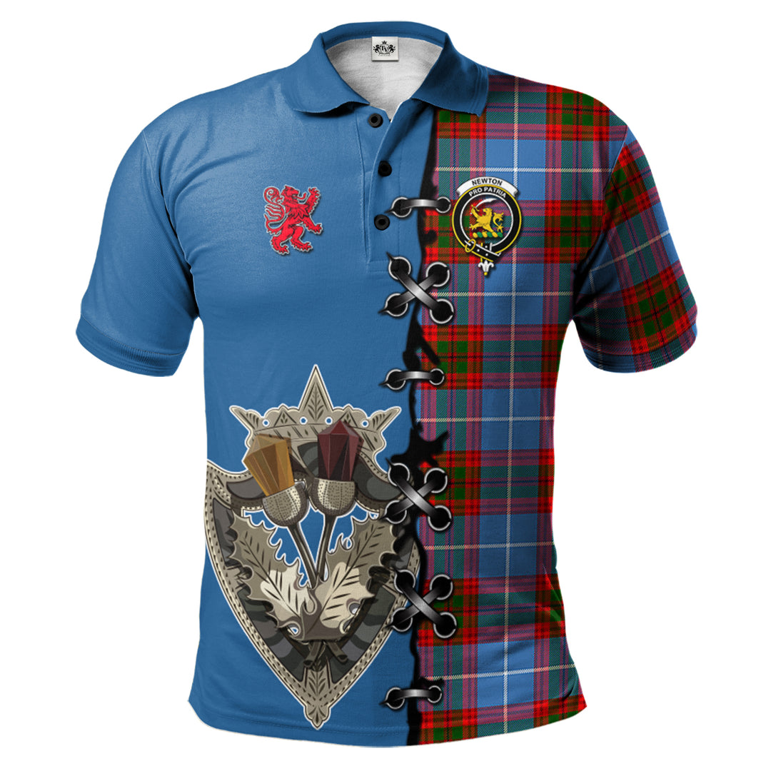 Clan Newton Tartan Polo Shirt - Lion Rampant And Celtic Thistle Style OD87 Newton Tartan Tartan Polo   