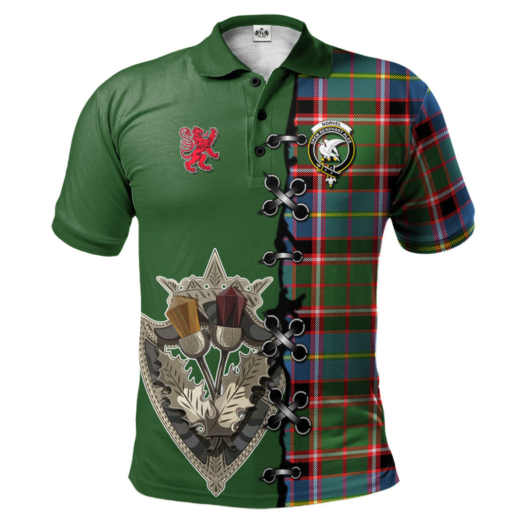 Clan Norvel Tartan Polo Shirt - Lion Rampant And Celtic Thistle Style NY29 Norvel Tartan Tartan Polo   