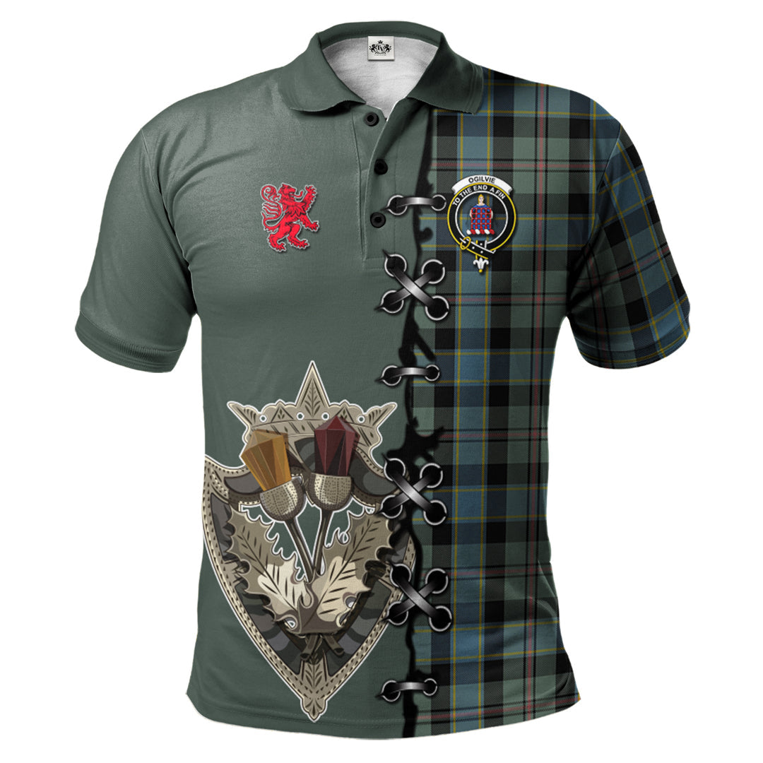 Clan Ogilvie (Ogilvy) Hunting Tartan Polo Shirt - Lion Rampant And Celtic Thistle Style PD60 Ogilvie (Ogilvy) Hunting Tartan Tartan Polo   