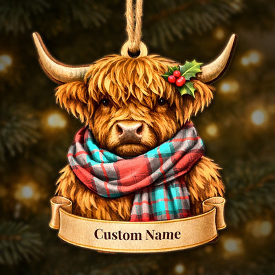Personalized Clan Dunbar Ancient Tartan Highland Cow Ornament with Custom Name – Scottish Christmas Tree Decoration