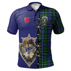 Clan Robertson Hunting Modern Tartan Polo Shirt - Lion Rampant And Celtic Thistle Style ZX64 Robertson Hunting Modern Tartan Tartan Polo   
