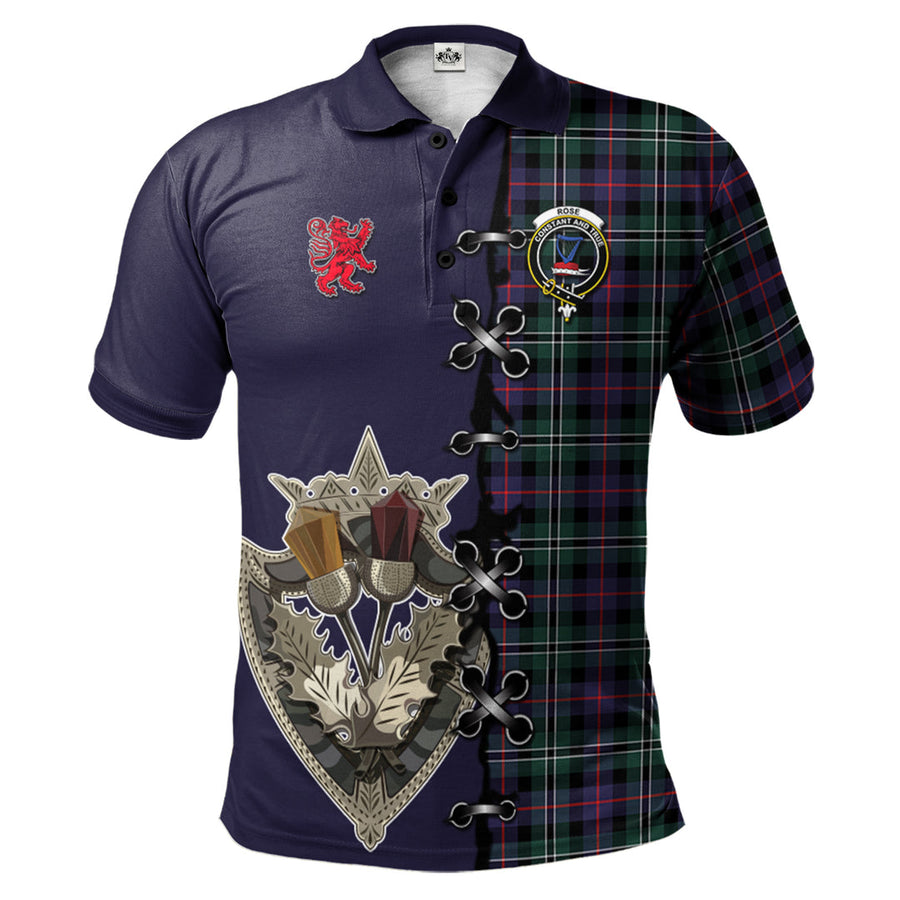 Clan Rose Hunting Modern Tartan Polo Shirt - Lion Rampant And Celtic Thistle Style XL65 Rose Hunting Modern Tartan Tartan Polo   