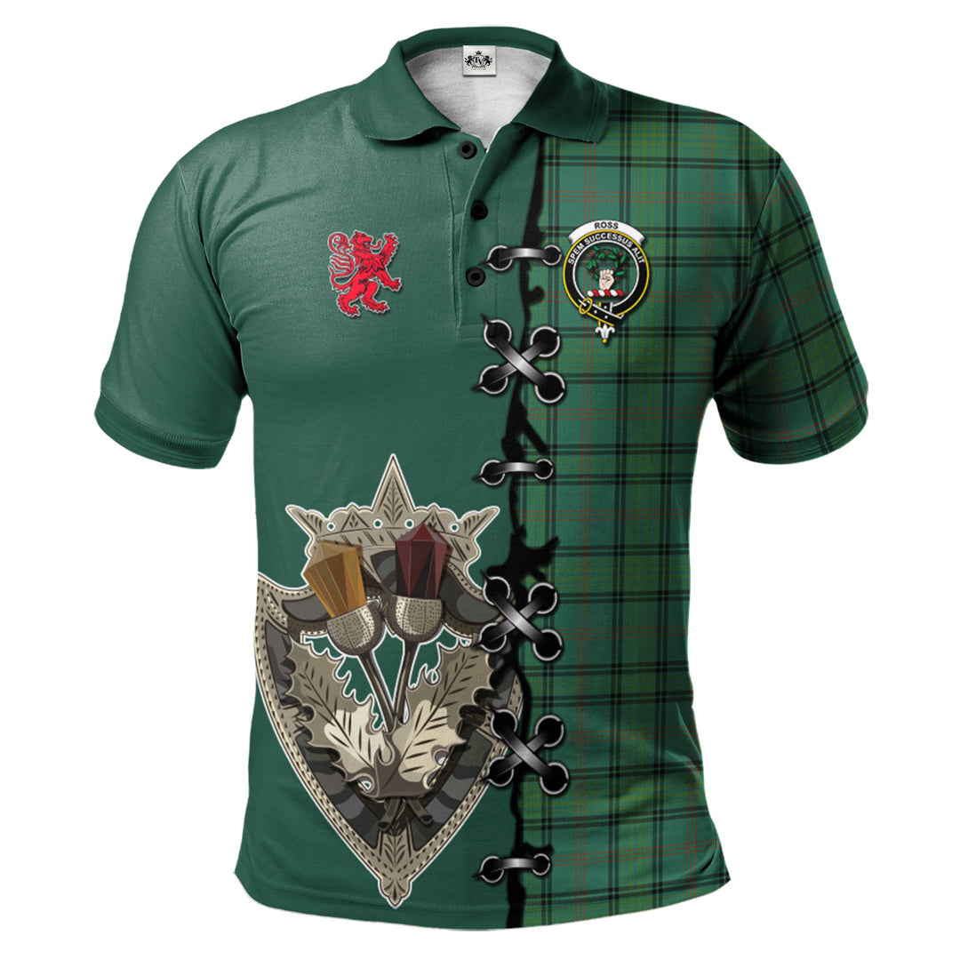 Clan Ross Hunting Ancient Tartan Polo Shirt - Lion Rampant And Celtic Thistle Style XG23 Ross Hunting Ancient Tartan Tartan Polo   