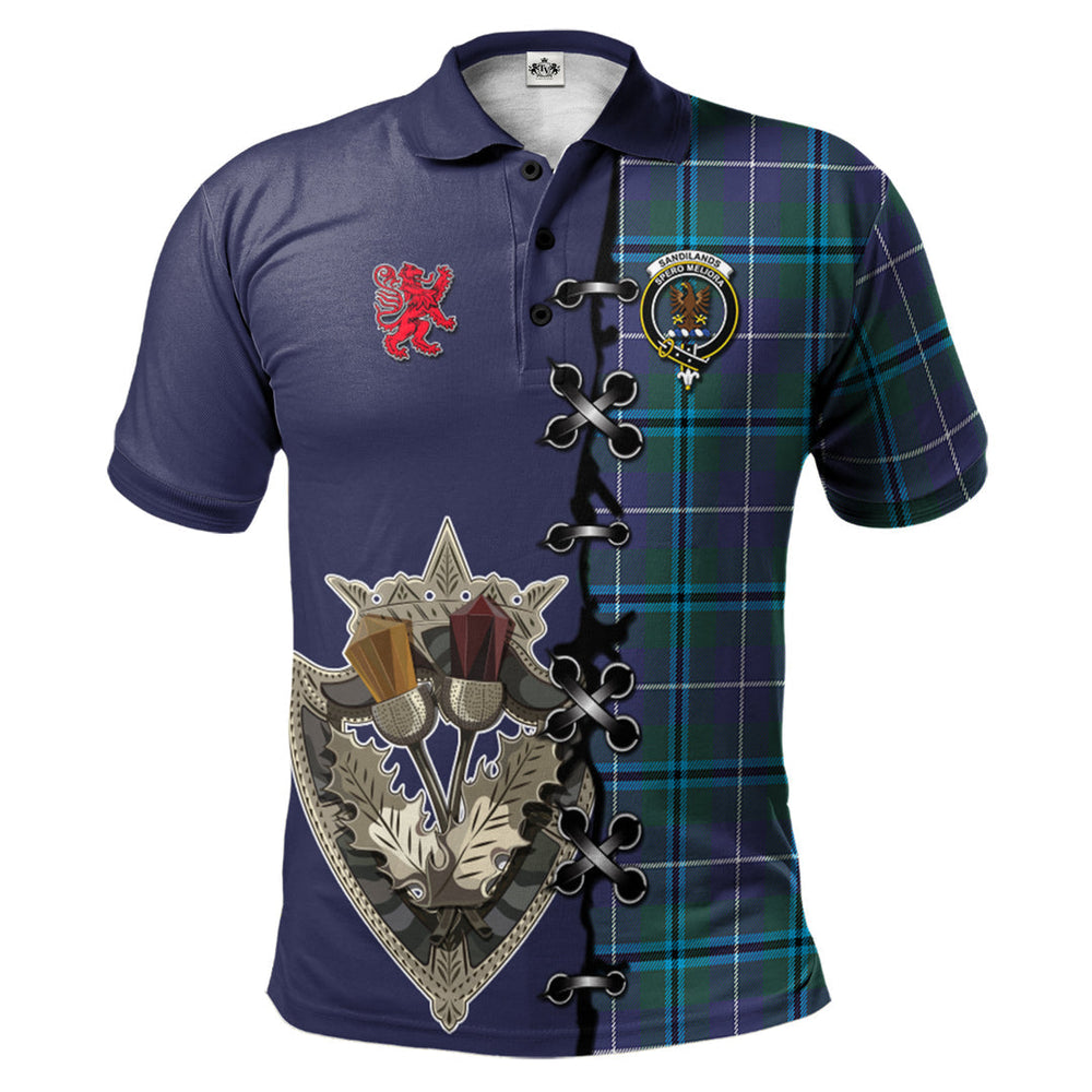 Clan Sandilands Tartan Polo Shirt - Lion Rampant And Celtic Thistle Style MP79 Sandilands Tartan Tartan Polo   