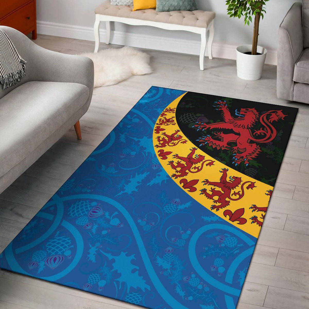 Scotland Celtic Area Rug Scottish Lion with Thistle Patterns