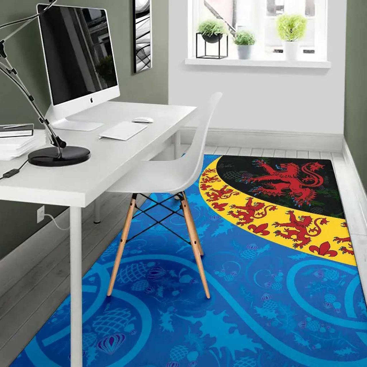 Scotland Celtic Area Rug Scottish Lion with Thistle Patterns