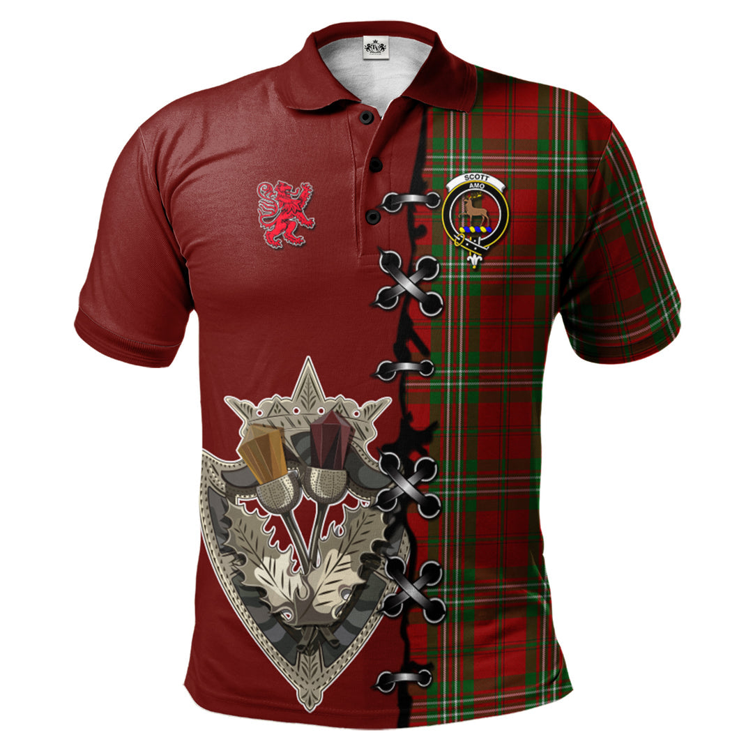 Clan Scott Tartan Polo Shirt - Lion Rampant And Celtic Thistle Style IN78 Scott Tartan Tartan Polo   
