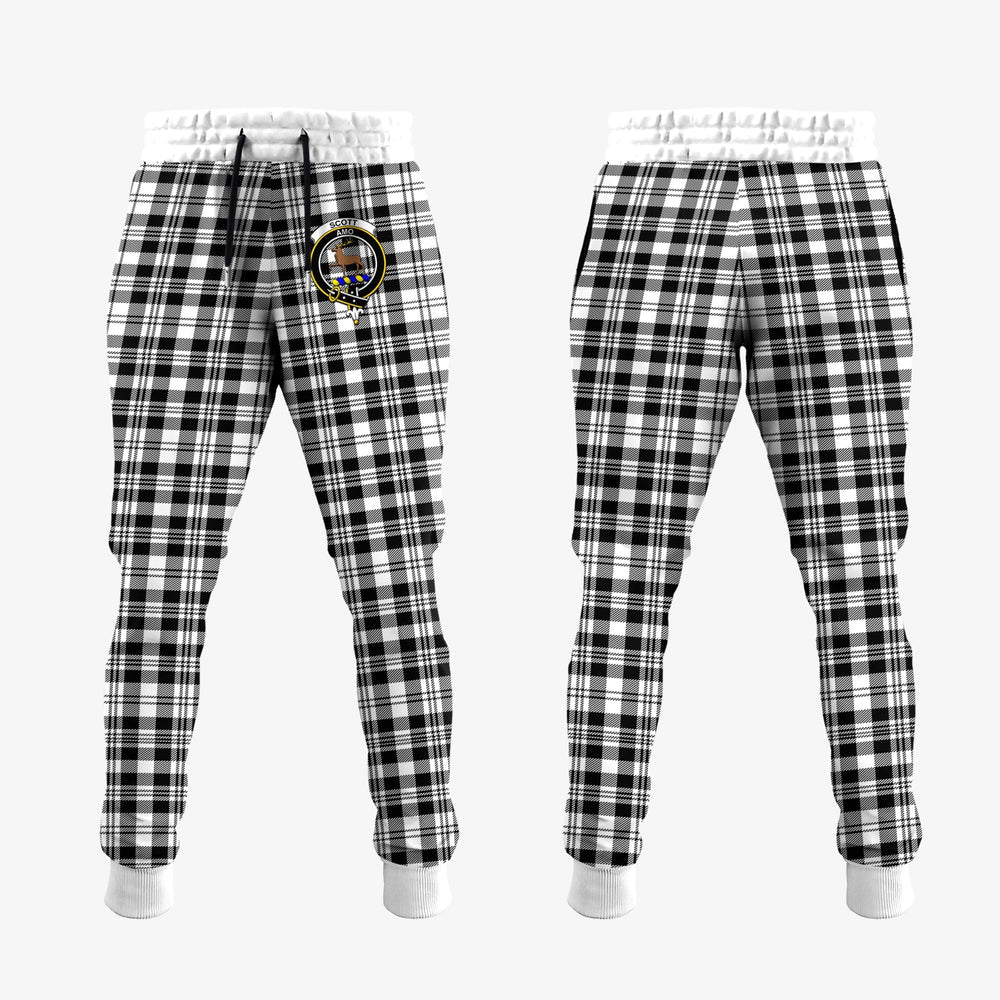 Clan Scott Black White Tartan Crest Jogger Sweatpants MC12 Clan Scott (Scott Tartan) Tartan Today   