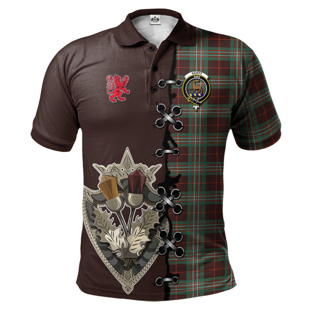Clan Scott Brown Ancient Tartan Polo Shirt - Lion Rampant And Celtic Thistle Style PW90 Scott Brown Ancient Tartan Tartan Polo   