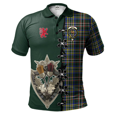 Clan Scott Green Modern Tartan Polo Shirt - Lion Rampant And Celtic Thistle Style
