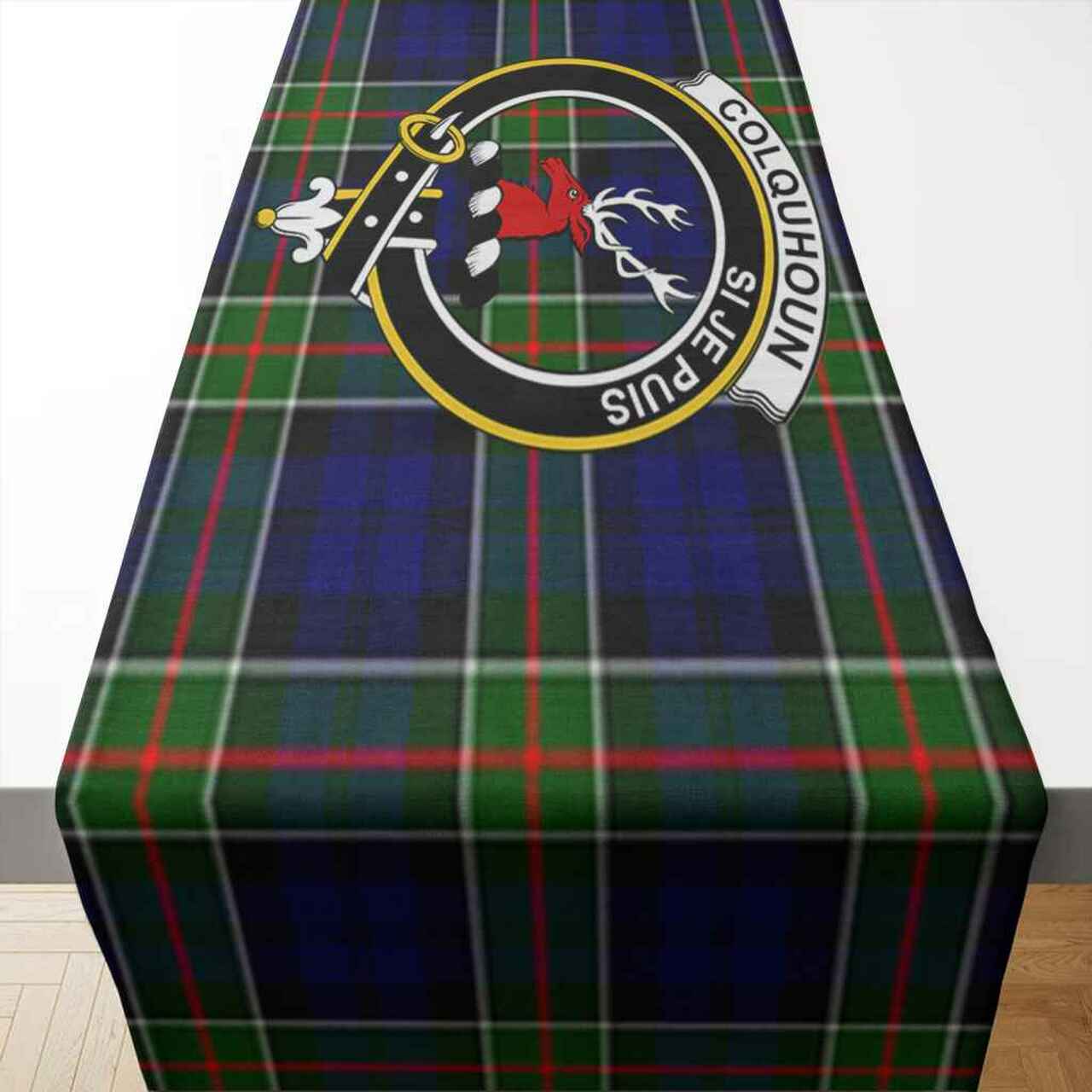 Clan Colquhoun Tartan Crest Table Runner Cotton HI32 Colquhoun Tartan Tartan Table Runner   