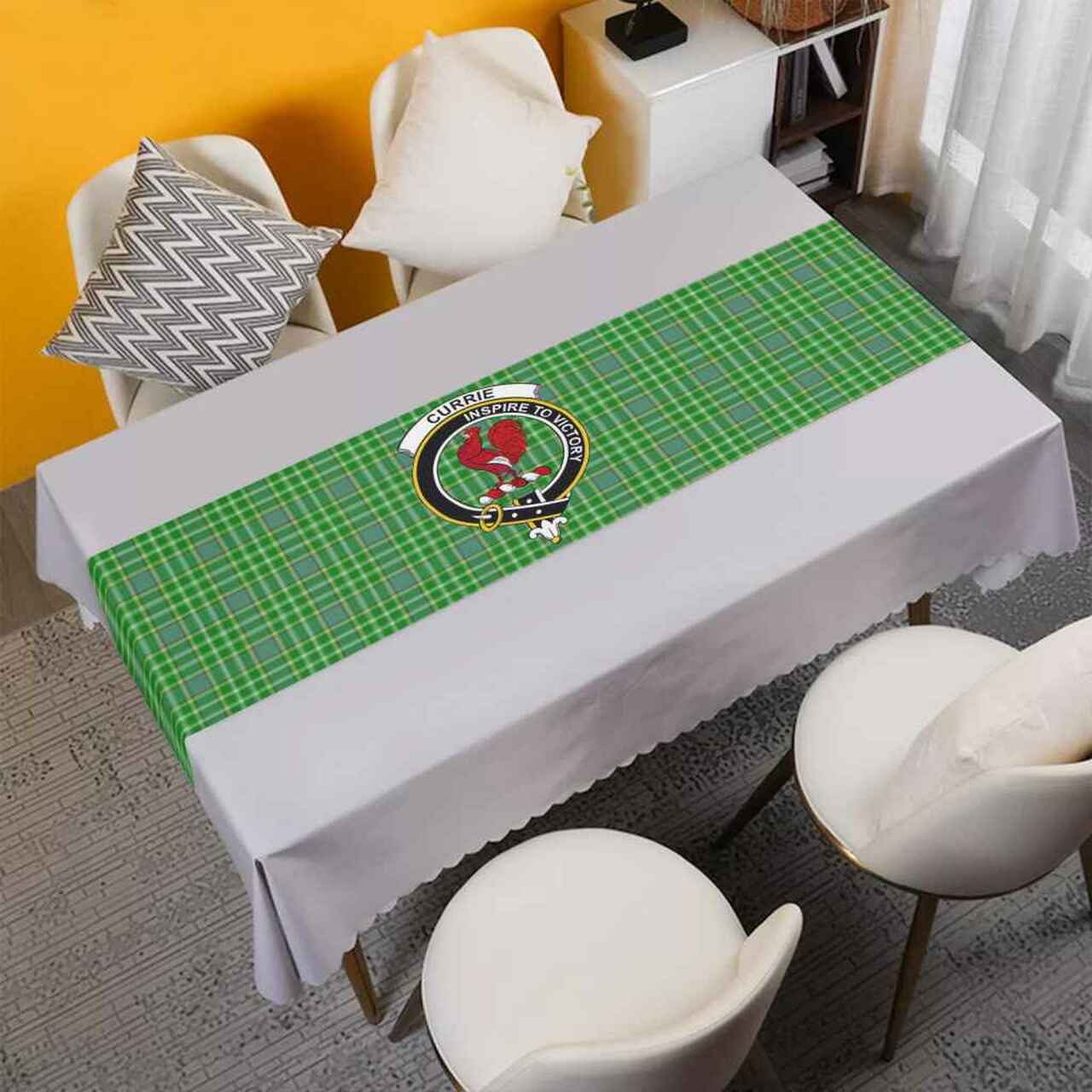 Clan Currie Tartan Crest Table Runner Cotton ZQ26 Currie Tartan Tartan Table Runner   