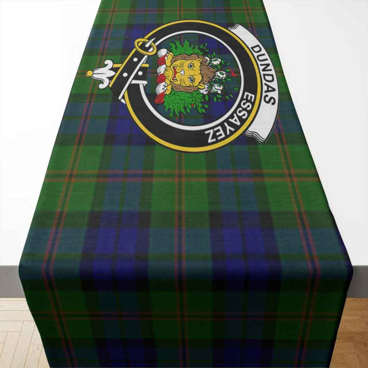 Clan Dundas Tartan Crest Table Runner Cotton IA22 Dundas Tartan Tartan Table Runner   