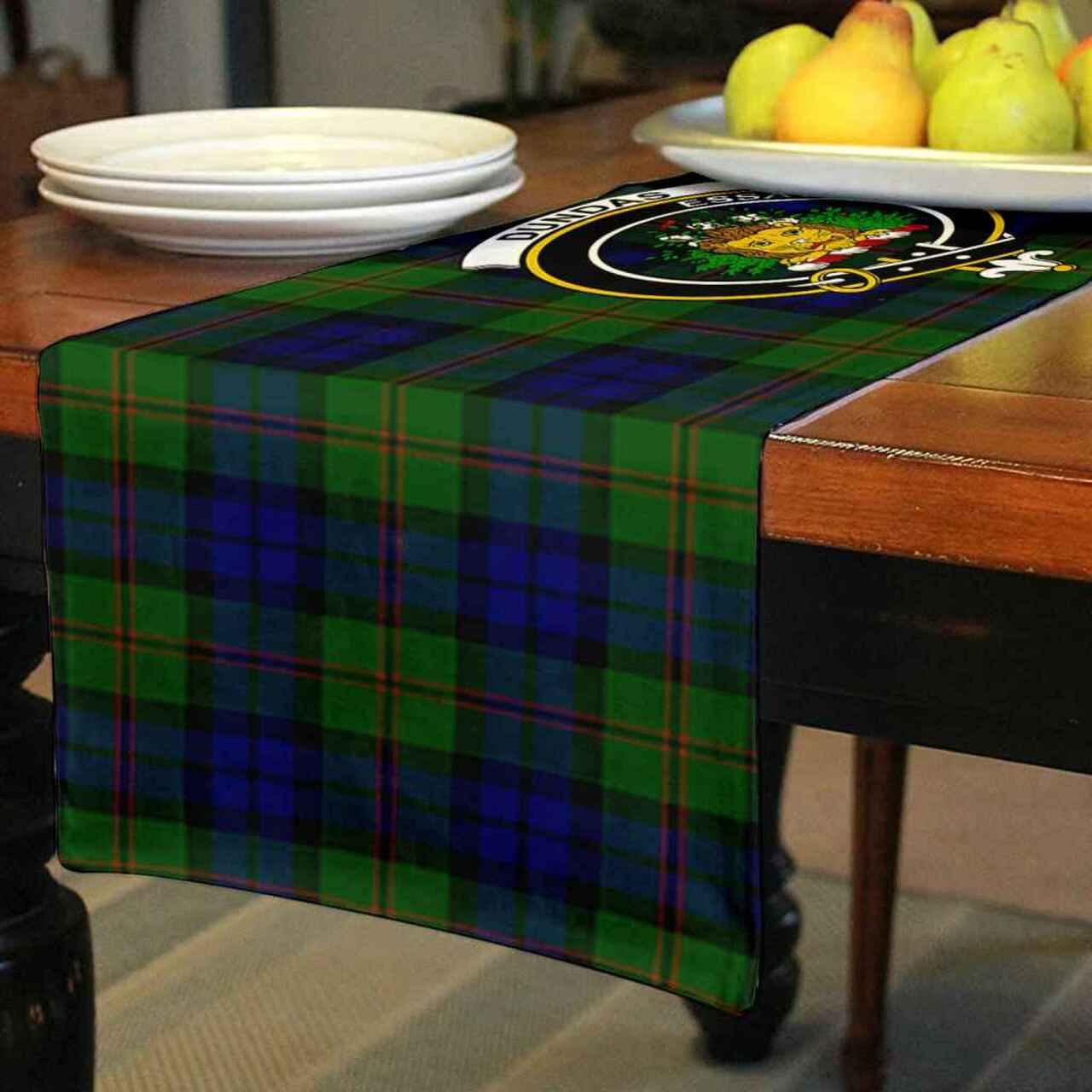 Clan Dundas Tartan Crest Table Runner Cotton IA22 Dundas Tartan Tartan Table Runner   