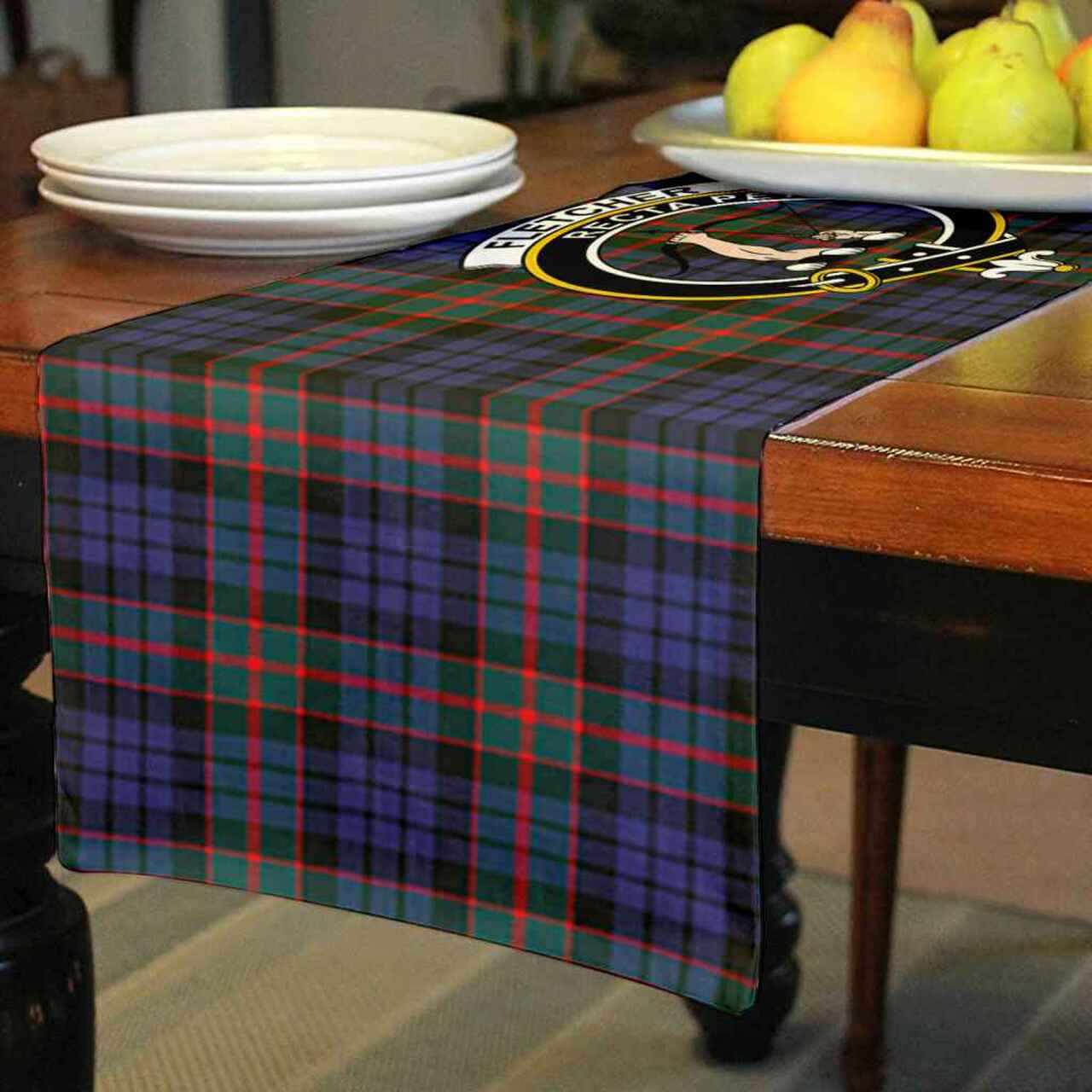 Clan Fletcher Tartan Crest Table Runner Cotton HY16 Fletcher Tartan Tartan Table Runner   