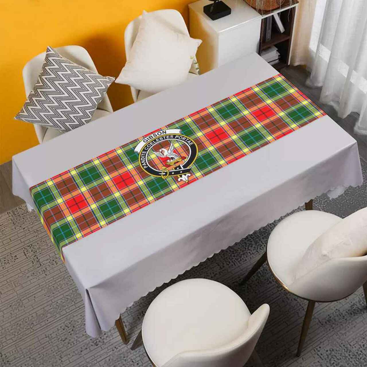 Clan Gibson Tartan Crest Table Runner Cotton FS32 Gibson Tartan Tartan Table Runner   