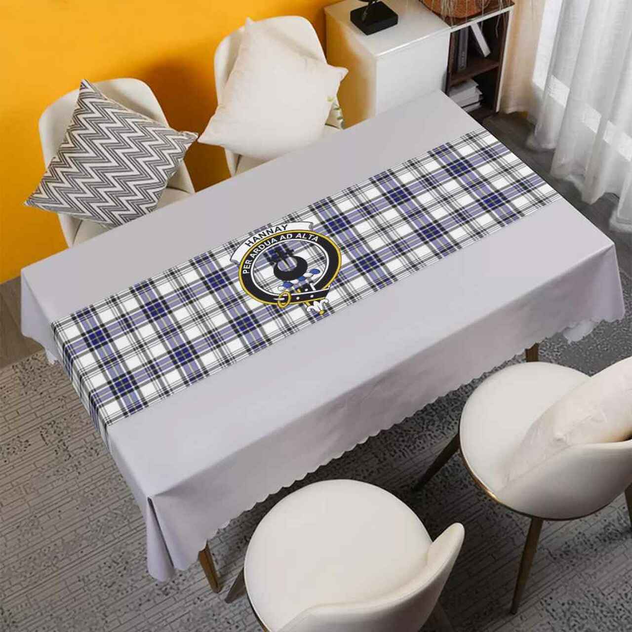Clan Hannay Tartan Crest Table Runner Cotton KG18 Hannay Tartan Tartan Table Runner   