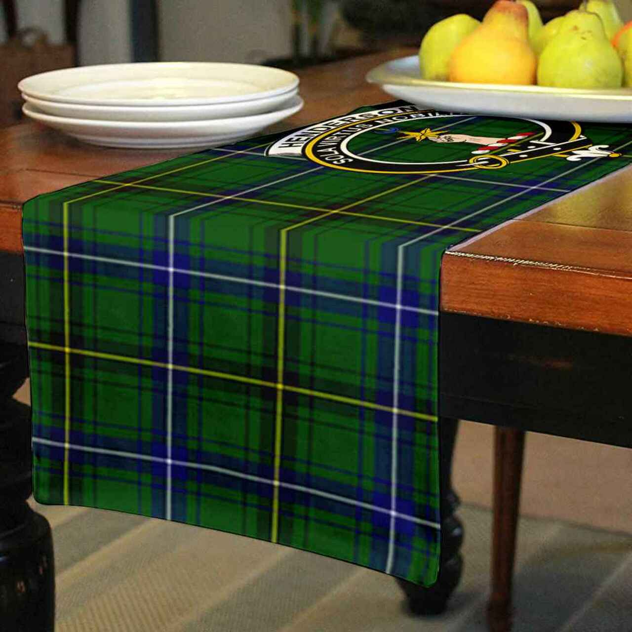 Clan Henderson Tartan Crest Table Runner Cotton EF56 Henderson Tartan Tartan Table Runner   