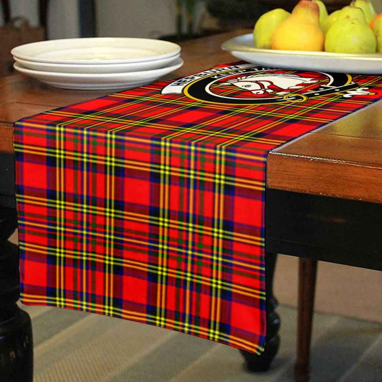 Clan Hepburn Tartan Crest Table Runner Cotton XA19 Hepburn Tartan Tartan Table Runner   