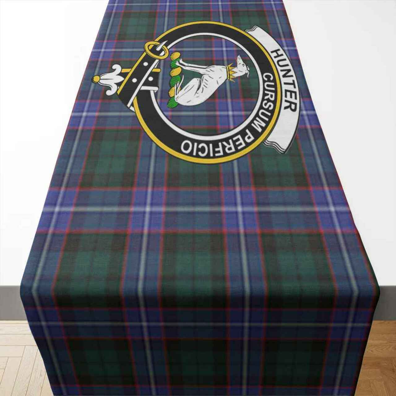 Clan Hunter Tartan Crest Table Runner Cotton XO12 Hunter Tartan Tartan Table Runner   