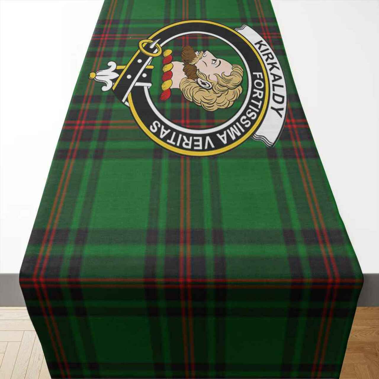 Clan Kirkaldy Tartan Crest Table Runner Cotton IW63 Kirkaldy Tartan Tartan Table Runner   