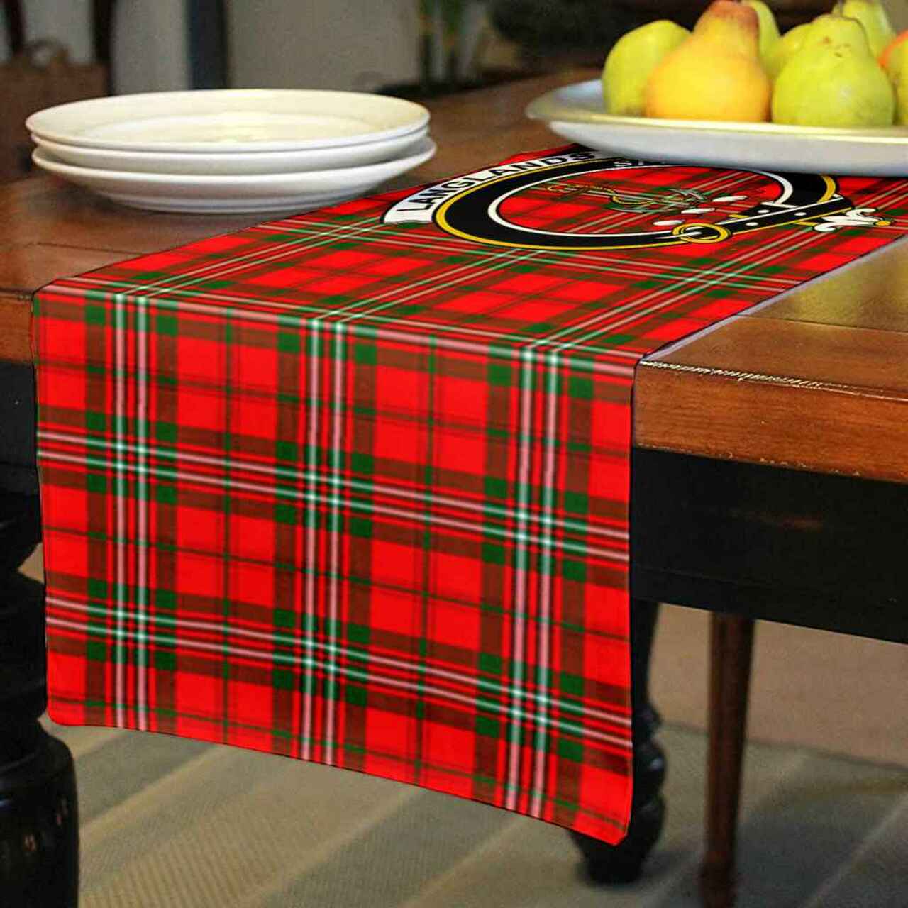 Clan Langlands Tartan Crest Table Runner Cotton BX70 Langlands Tartan Tartan Table Runner   