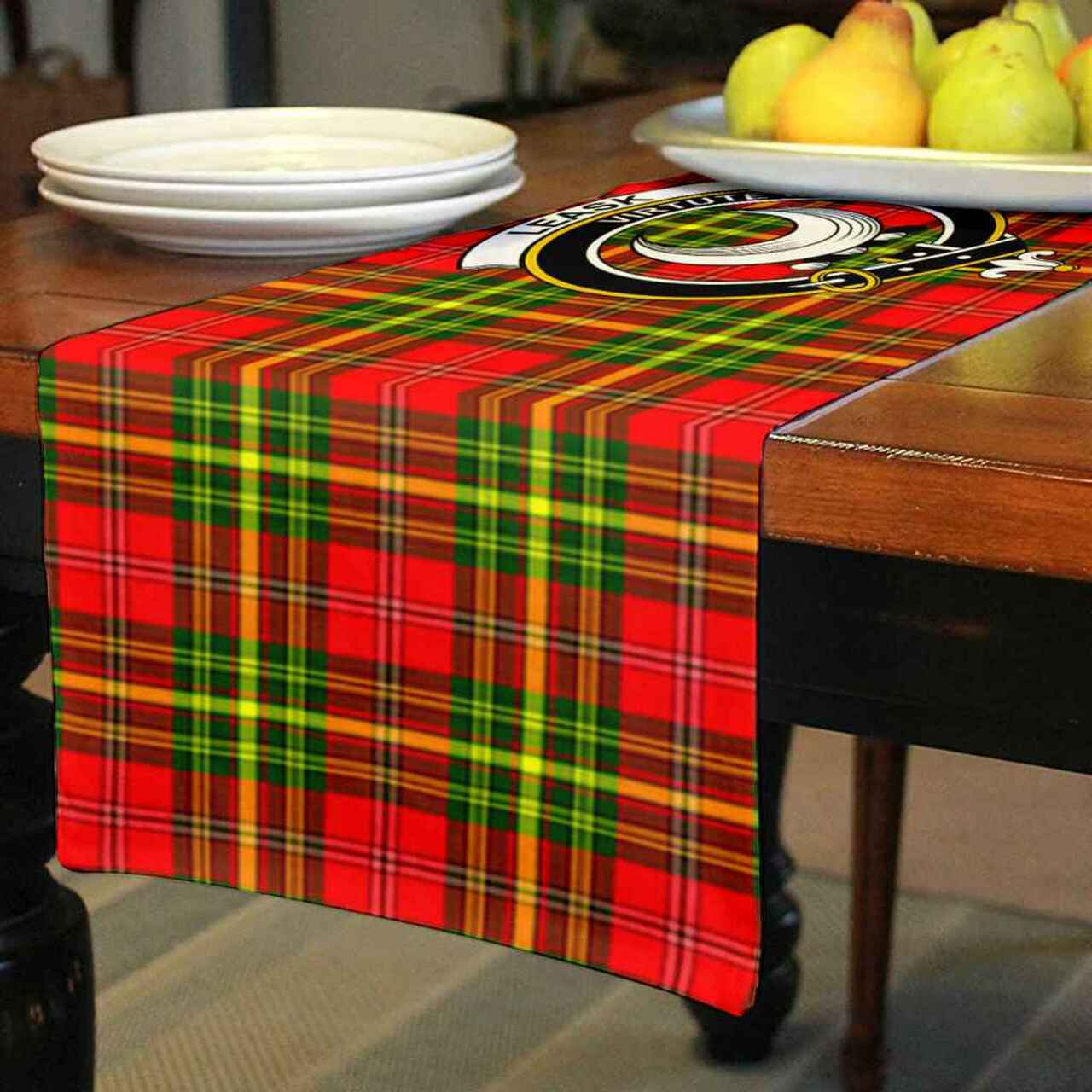 Clan Leask Tartan Crest Table Runner Cotton LZ16 Leask Tartan Tartan Table Runner   