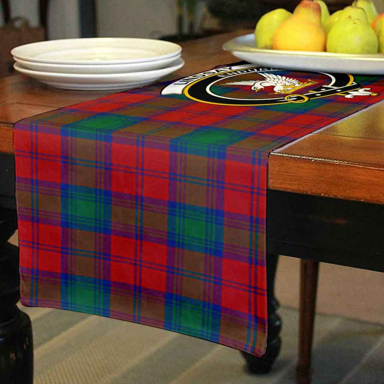 Clan Lindsay Tartan Crest Table Runner Cotton AH43 Lindsay Tartan Tartan Table Runner   