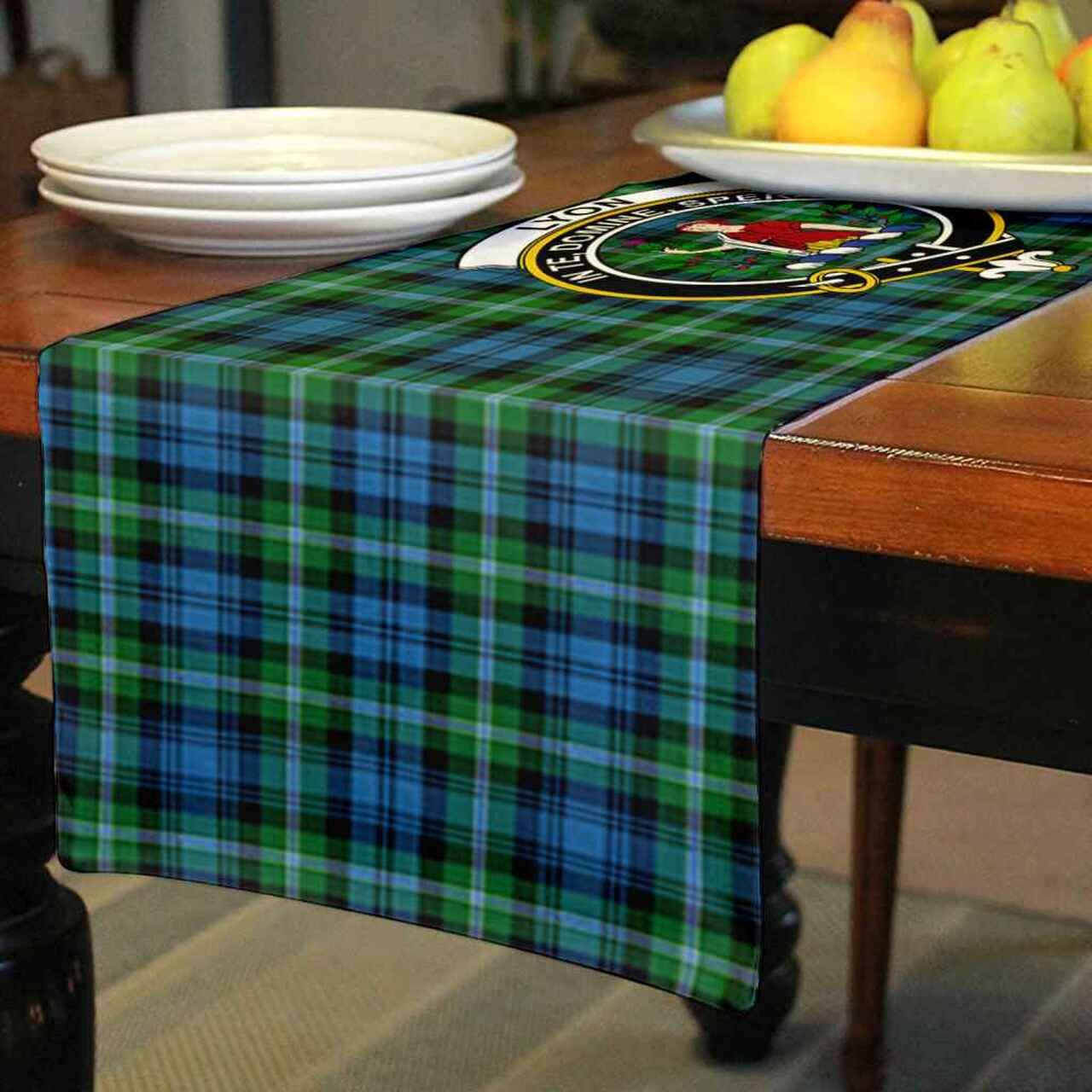 Clan Lyon Tartan Crest Table Runner Cotton XL43 Lyon Tartan Tartan Table Runner   