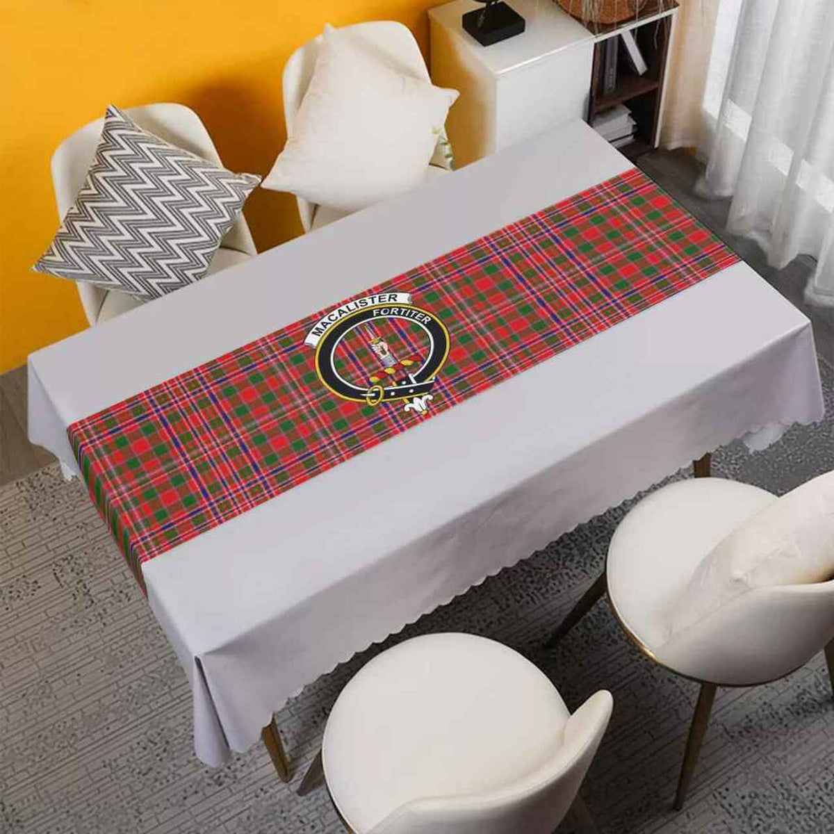Clan MacAlister Tartan Crest Table Runner Cotton ID90 MacAlister Tartan Tartan Table Runner   