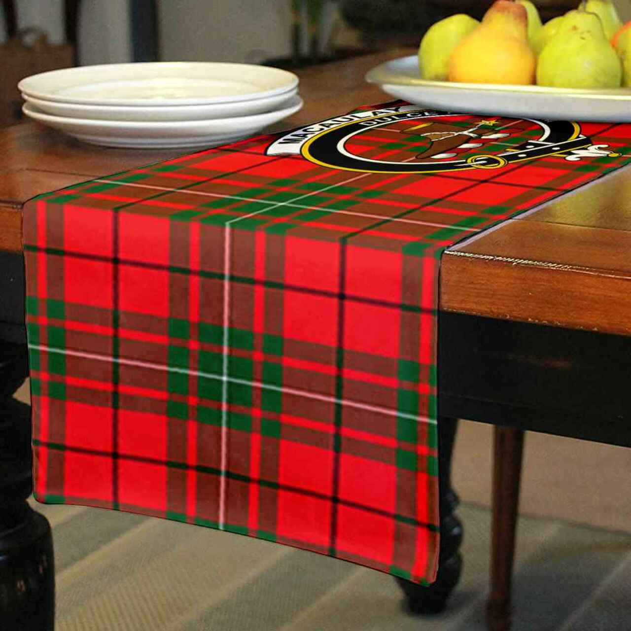 Clan MacAulay Tartan Crest Table Runner Cotton LL53 MacAulay Tartan Tartan Table Runner   
