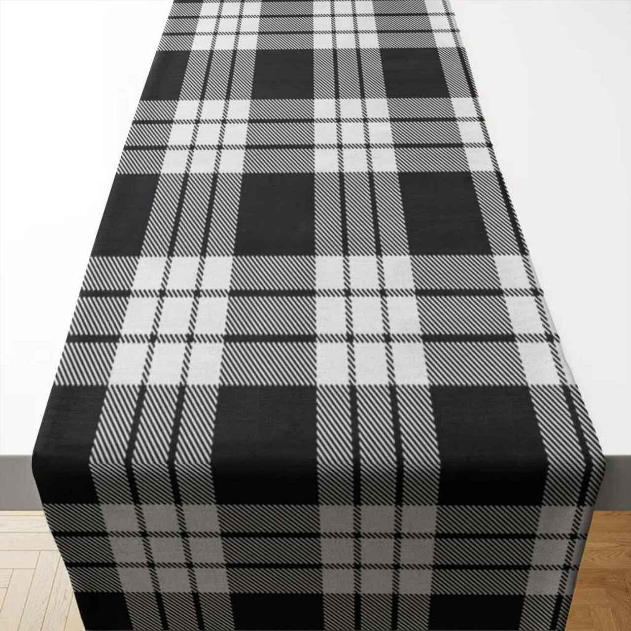 Clan MacFarlane Black & White Tartan Table Runner Cotton YG78 MacFarlane Black & White Tartan Tartan Table Runner   