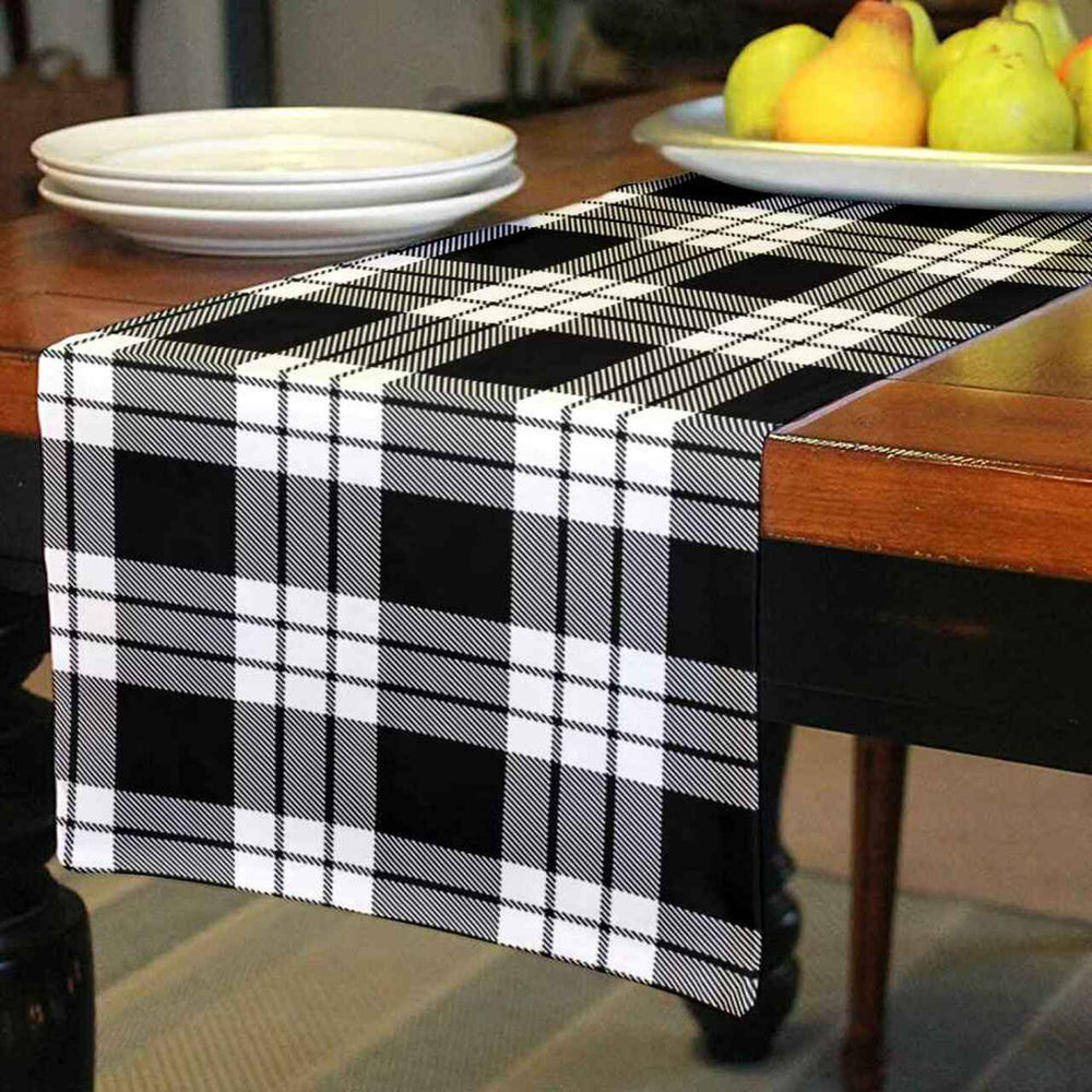 Clan MacFarlane Black & White Tartan Table Runner Cotton YG78 MacFarlane Black & White Tartan Tartan Table Runner   