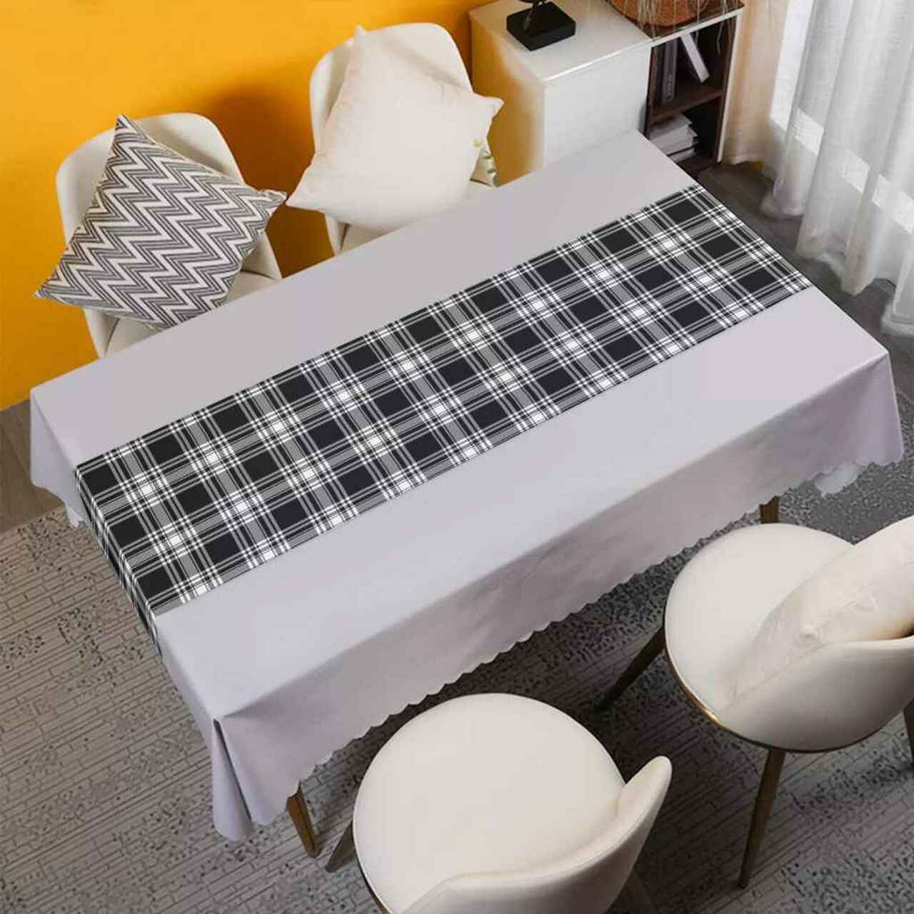 Clan Clan Menzies Black & White Modern Tartan Table Runner Cotton PT33 Menzies Black & White Modern Tartan Tartan Table Runner   