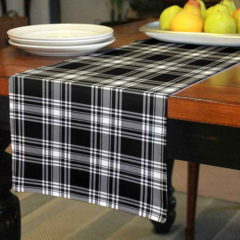 Clan Clan Menzies Black & White Modern Tartan Table Runner Cotton PT33 Menzies Black & White Modern Tartan Tartan Table Runner   
