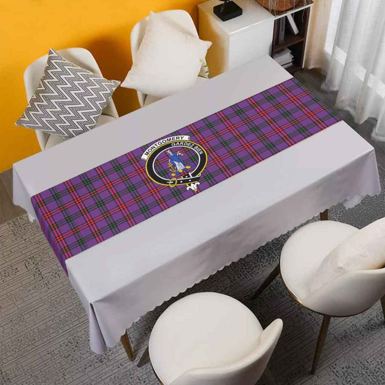 Clan Clan Montgomery Tartan Crest Table Runner Cotton WJ92 Montgomery Tartan Tartan Table Runner   
