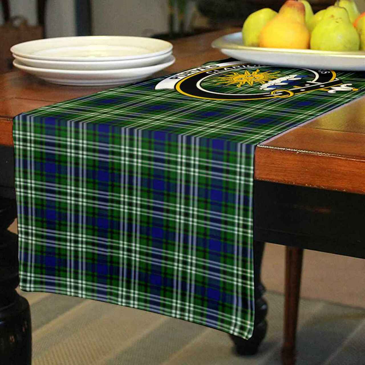 Clan Purves Tartan Crest Table Runner Cotton GT37 Purves Tartan Tartan Table Runner   