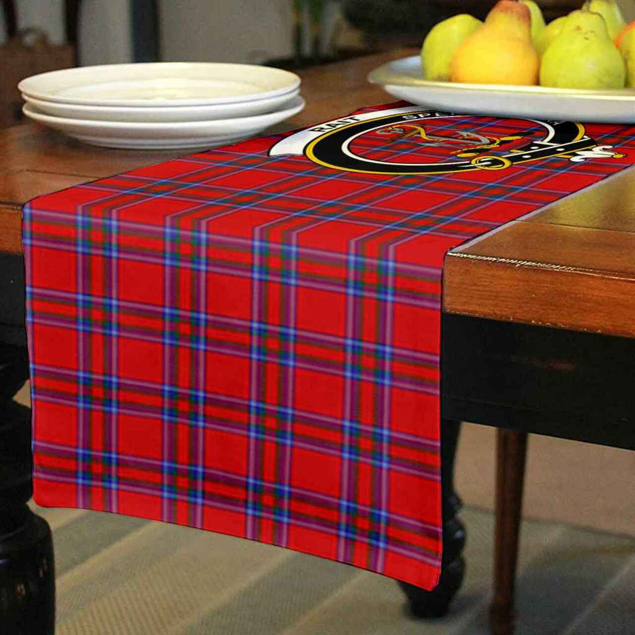 Clan Rait Tartan Crest Table Runner Cotton QG34 Clan Rait (Rait Tartan) Tartan Table Runner   
