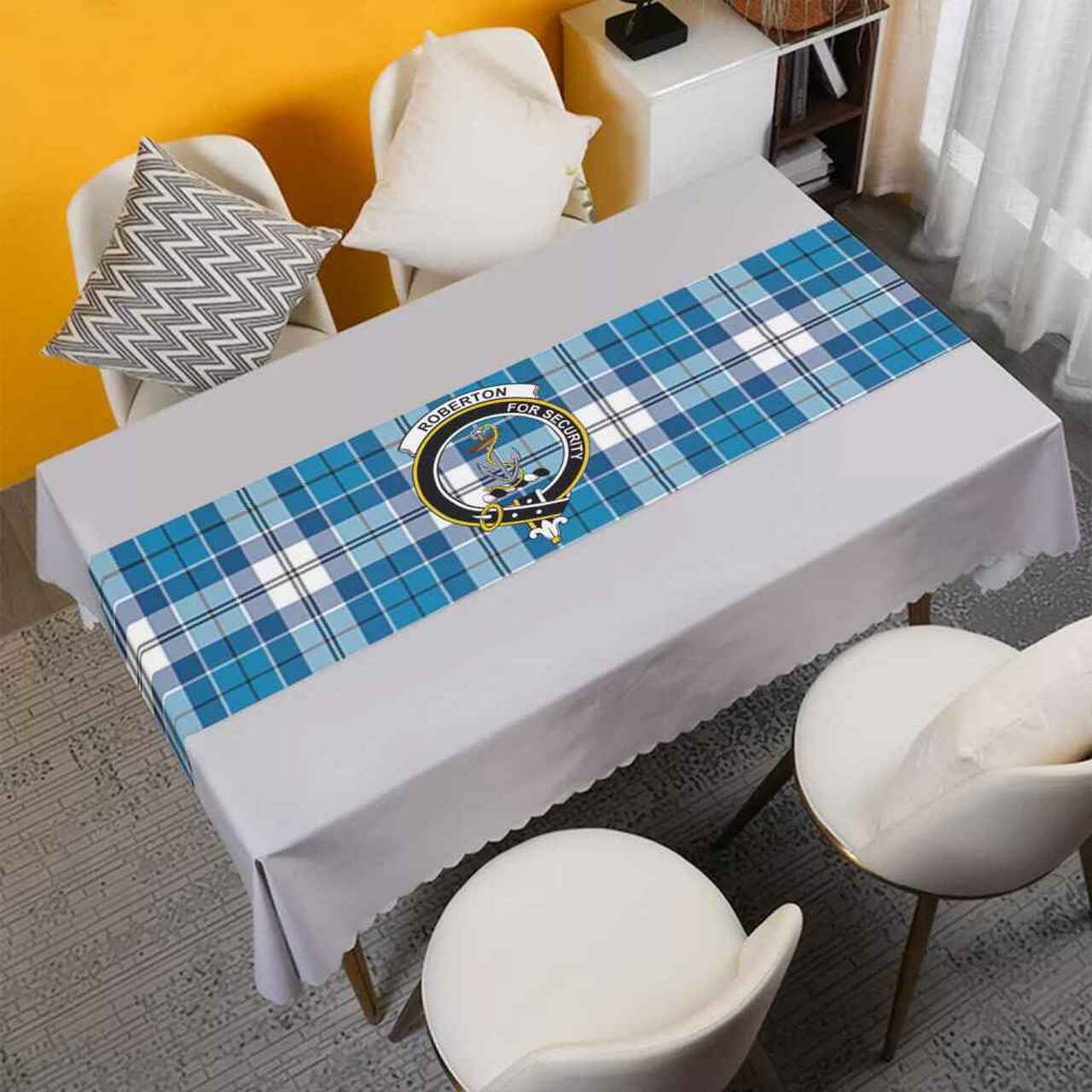 Clan Roberton Tartan Crest Table Runner Cotton XI22 Roberton Tartan Tartan Table Runner   