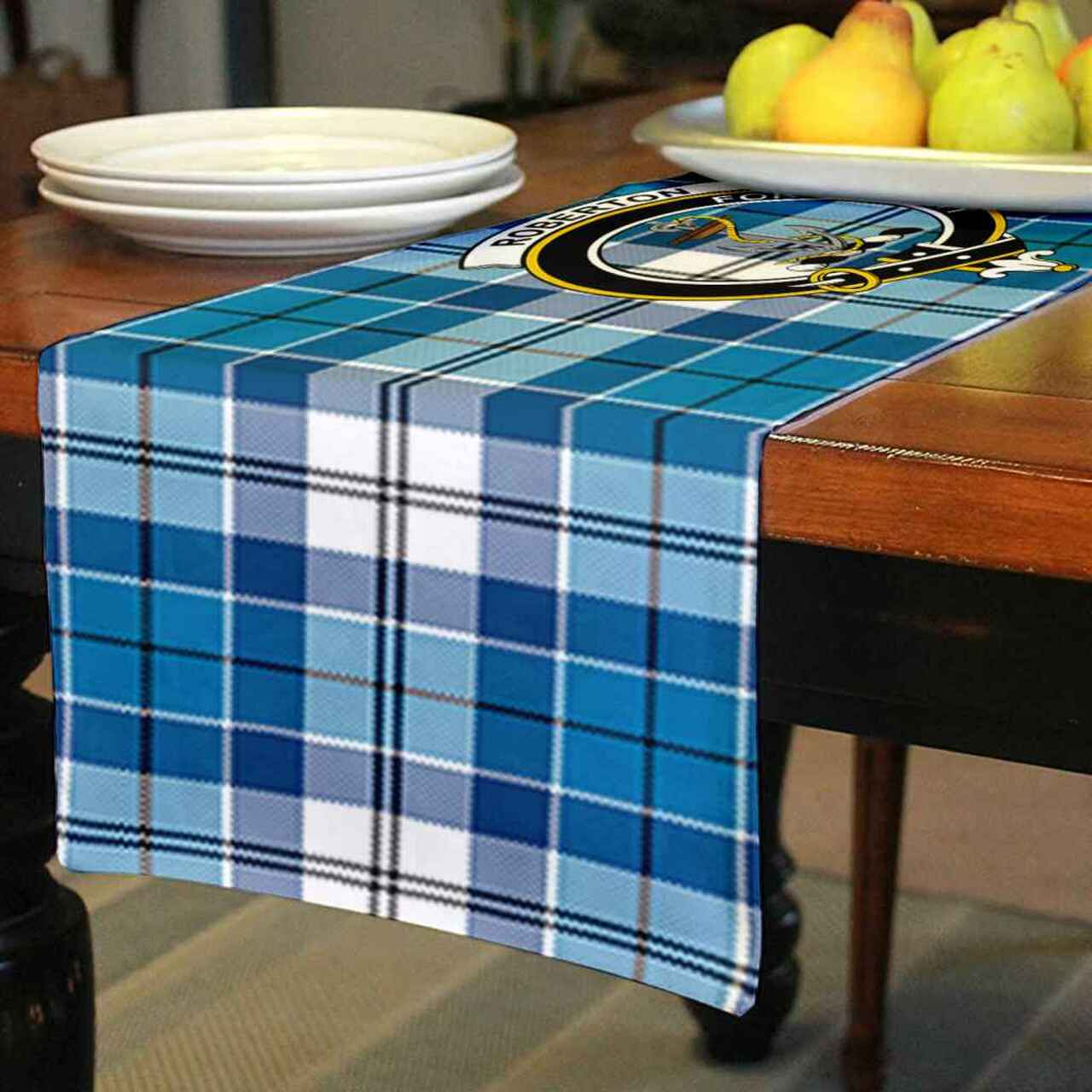 Clan Roberton Tartan Crest Table Runner Cotton XI22 Roberton Tartan Tartan Table Runner   