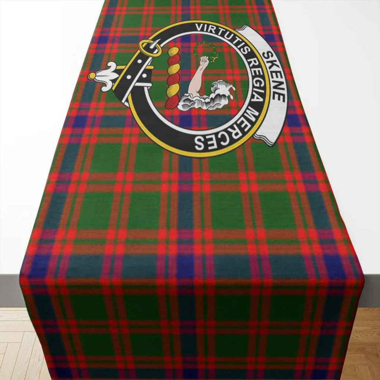 Clan Skene Tartan Crest Table Runner Cotton OK75 Skene Tartan Tartan Table Runner   