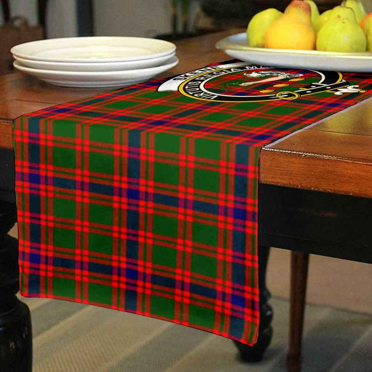 Clan Skene Tartan Crest Table Runner Cotton OK75 Skene Tartan Tartan Table Runner   