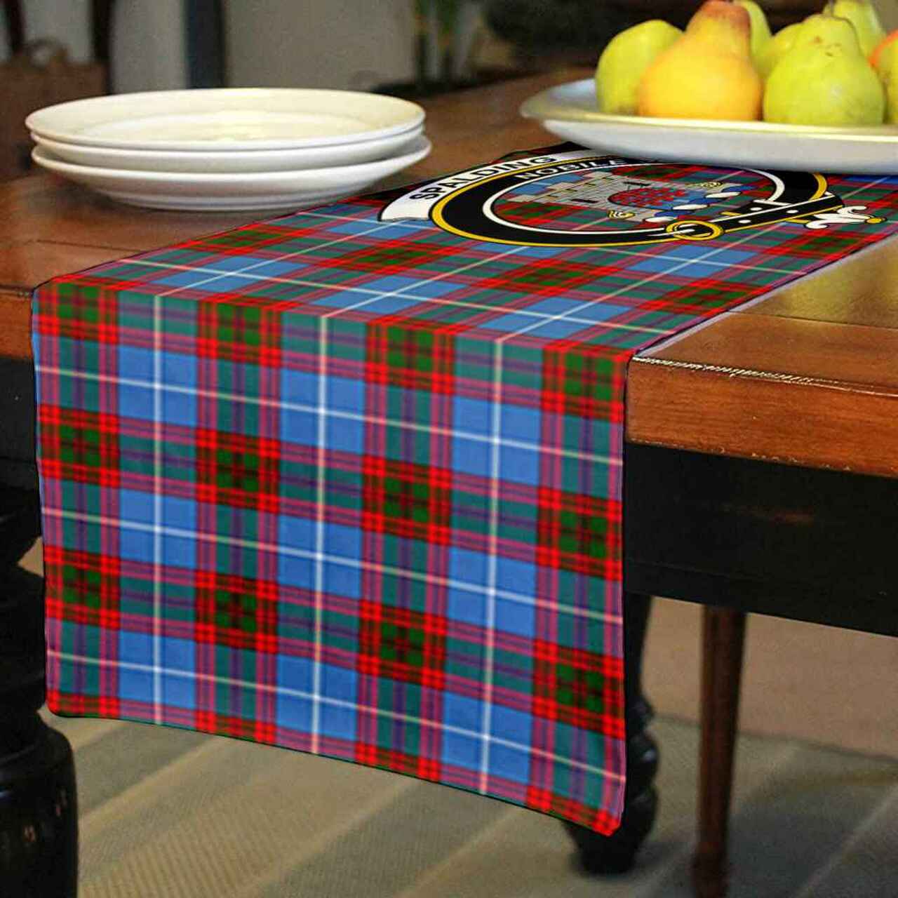 Clan Spalding Tartan Crest Table Runner Cotton IM33 Spalding Tartan Tartan Table Runner   