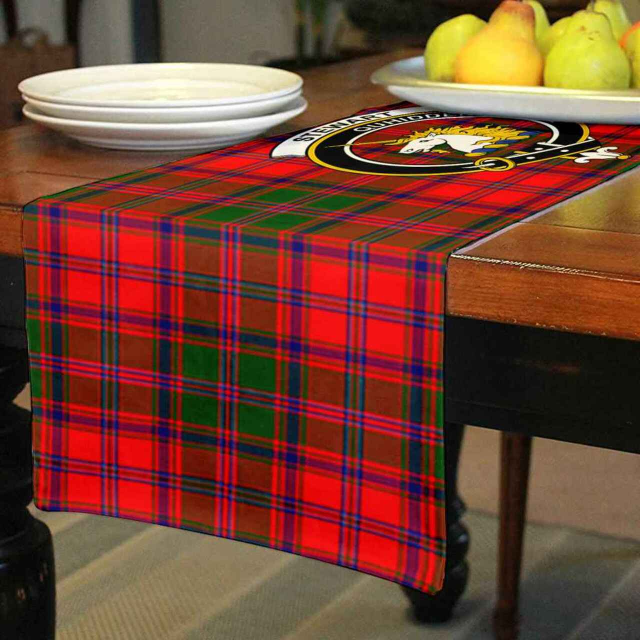 Clan Stewart (of Appin) Tartan Crest Table Runner Cotton TV29 Stewart (of Appin) Tartan Tartan Table Runner   