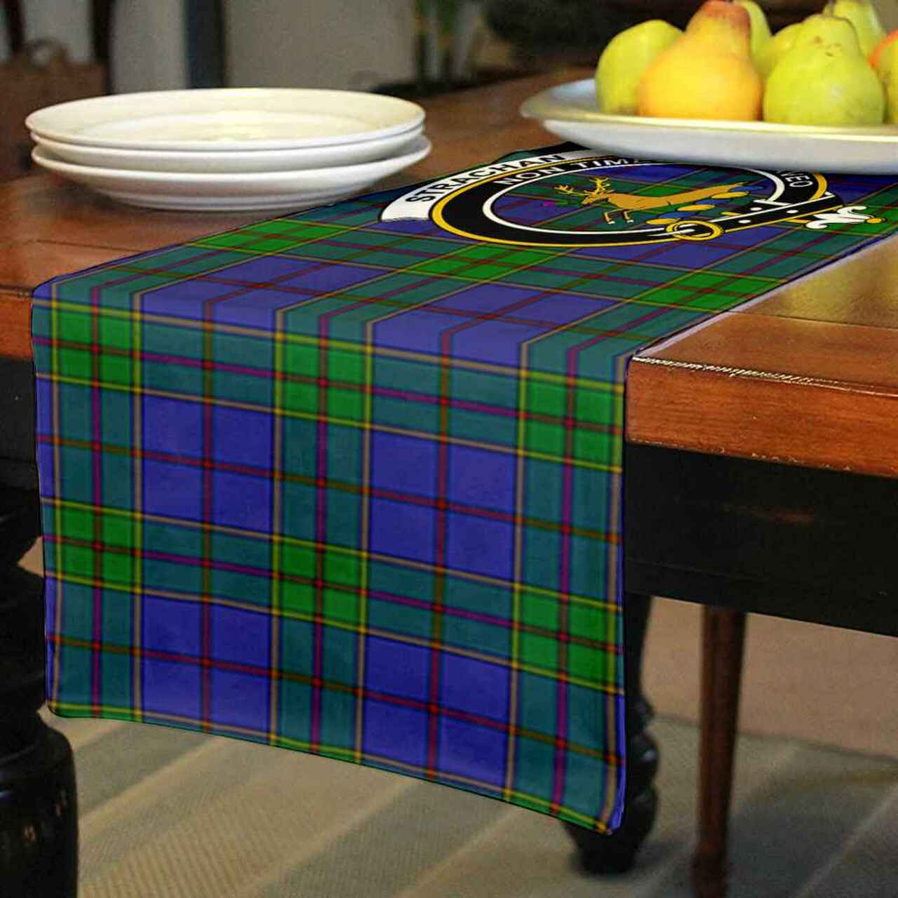 Clan Strachan Tartan Crest Table Runner Cotton MS54 Strachan Tartan Tartan Table Runner   